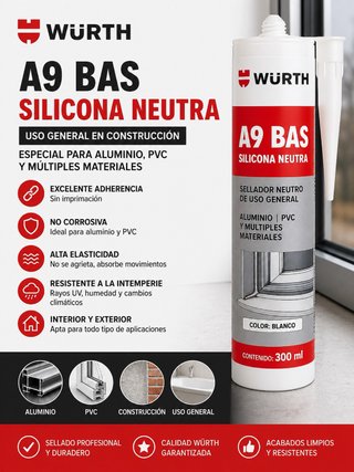 Silicona Neutra Würth A9 BAS Blanca Profesional
