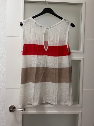 Camiseta Tintoretto Tiras Rayas Roja y Beige
