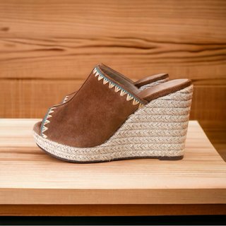 Alpargatas Cuña piel Serraje Camel