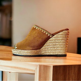 Alpargatas Cuña piel Serraje Camel