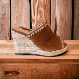 Alpargatas Cuña piel Serraje Camel