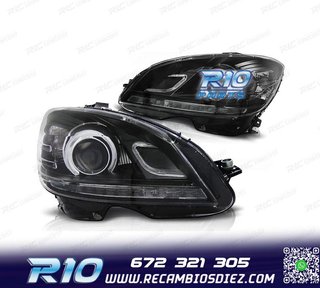 FAROS PARA MERCEDES CLASE C W204 07-11 FONDO NEGRO LUZ DIURN