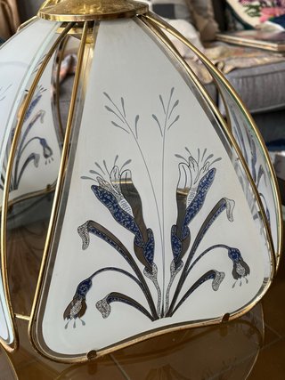 Lampadario vintage Art Déco vetro e metallo