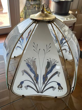 Lampadario vintage Art Déco vetro e metallo