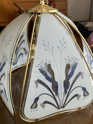 Lampadario vintage Art Déco vetro e metallo