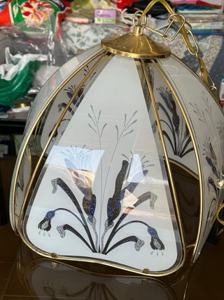 Lampadario vintage Art Déco vetro e metallo