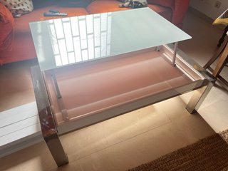 Mesa centro elevable cristal blanca e inox