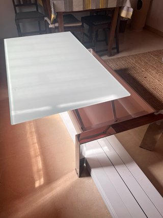 Mesa centro elevable cristal blanca e inox
