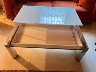 Mesa centro elevable cristal blanca e inox