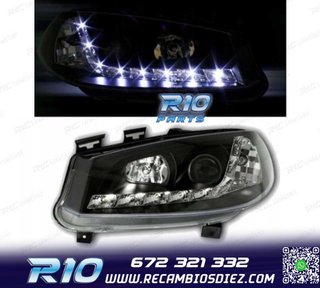 FAROS RENAULT MEGANE 02-05 LUZ DIURNA LED FONDO NEGRO