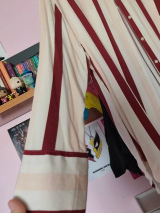 Camisa larga rayas beige y roja