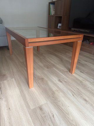 Mesa de centro cristal y madera