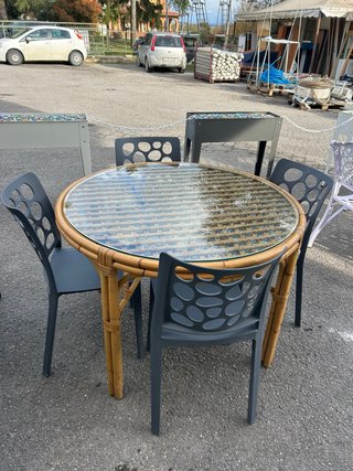 Tavolo Rotondo Bambù e Vetro Boho Chic
