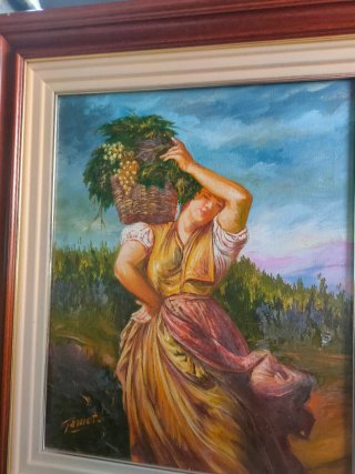 Cuadro mujer con cesta de uvas