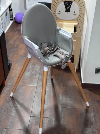 Trona Kinderkraft gris y madera
