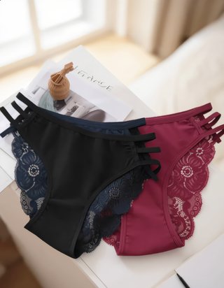 Pack 3 bragas mujer encaje sexy floral lencería