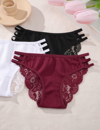 Pack 3 bragas encaje floral mujer lencería sexy