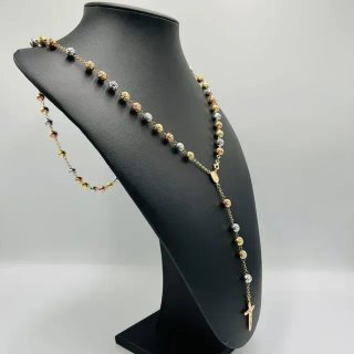 Rosario Oro Tricolor con Colgante Cruz