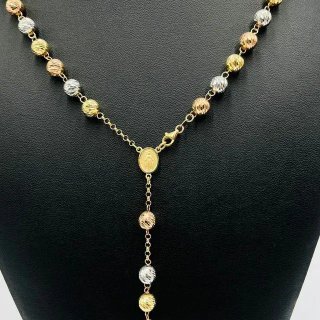 Rosario Oro Tricolor con Colgante Cruz