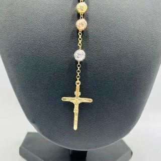 Rosario Oro Tricolor con Colgante Cruz