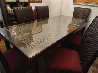 Mesa comedor madera y cristal