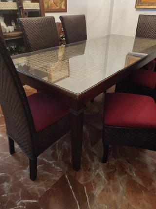 Mesa comedor madera y cristal