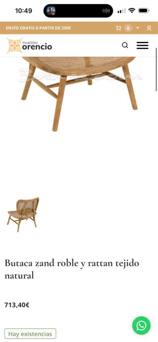 Butaca de madera y ratán natural