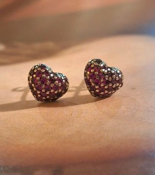 Pendientes Corazón Plata Paves Rojo