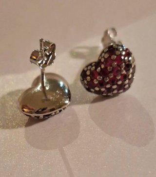 Pendientes Corazón Plata Paves Rojo