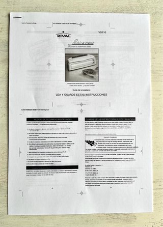 Envasadora Rival VS110 NUEVA + Manual + Rollos