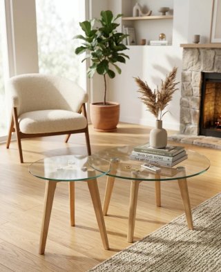 Tavoli da salotto rotondi in vetro