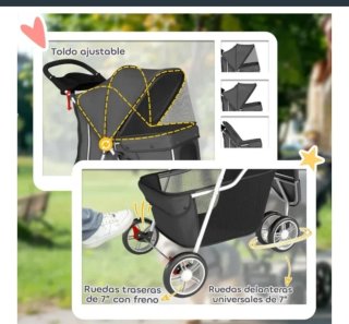 Carrito para mascotas negro y gris