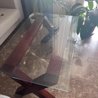 Mesa de centro cristal y madera