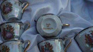 Juego café Bavaria en cesta de mimbre 57x36x14 cm