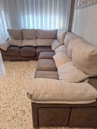 Sofá modular tela beige y marrón