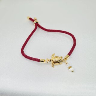 Pulsera cordón burdeos tortuga perlita