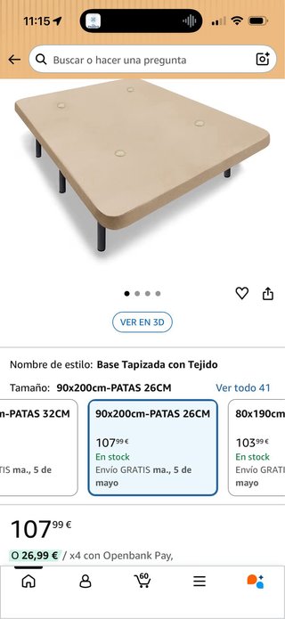 Somier tapizado 90x200cm