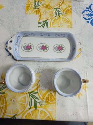 Set caffè 2 tazzine vassoio porcellana vintage