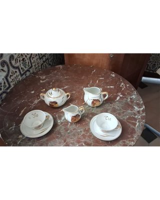 Juego de té porcelana hojas doradas