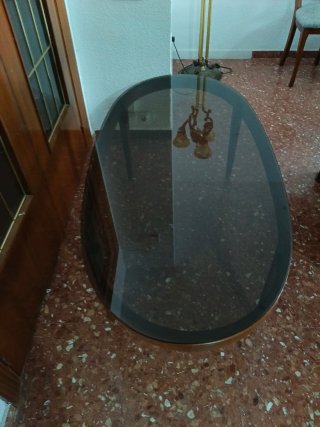 Mesa de centro ovalada cristal y madera