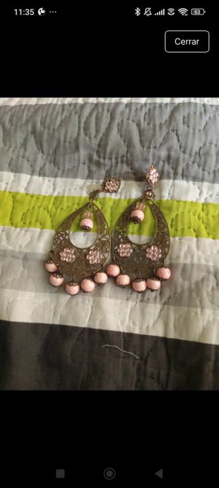 Pendientes flamenca dorados y rosas