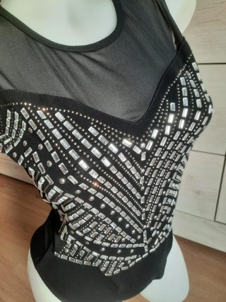 Body nero con strass argento