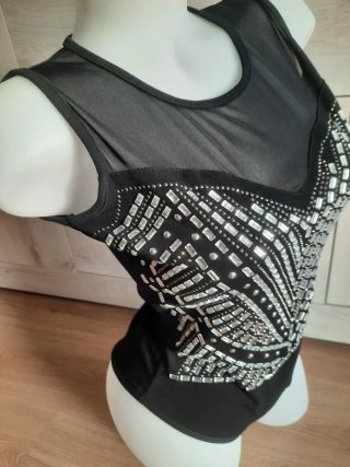 Body nero con strass argento