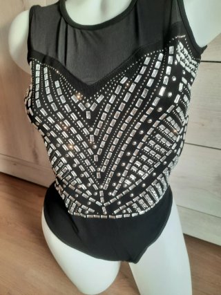 Body nero con strass argento