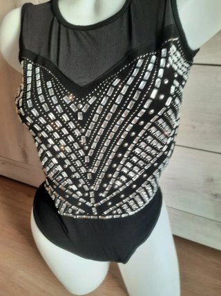 Body nero con strass argento