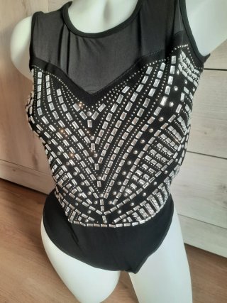 Body nero con strass argento