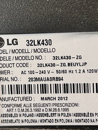 TV LG 32LK430 Negro Tamaño de pantalla ("). 32 "