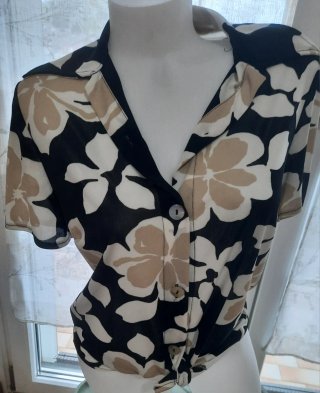 Camicetta floreale beige e nera M abbondante