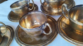 Set 5 Tazas y Platillos Metálicos