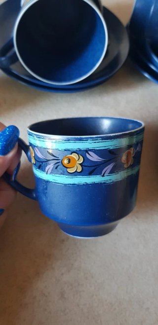 Set 6 Tazzine con Piattini, Lattiera e Zuccheriera